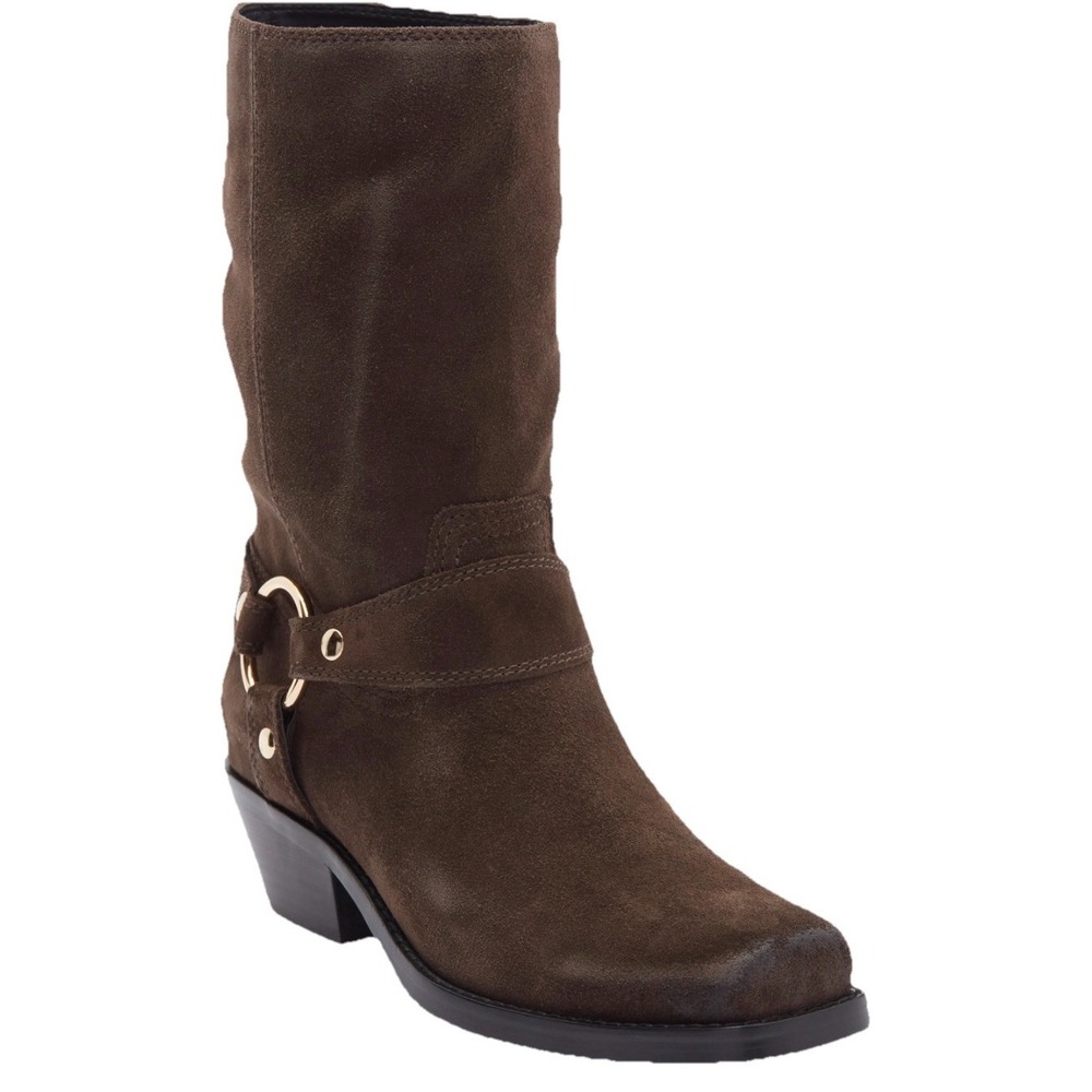 Nordstrom Brown Suede Harness Square Toe Boots 8.5M women's boho y2k